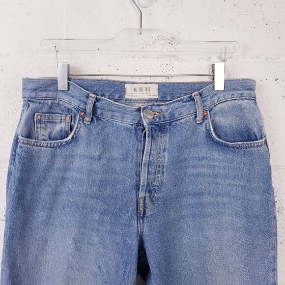 Free People Maggie Mid Rise Straight Jeans Distressed Raw Hem Womens Size 29 - Picture 3 of 9
